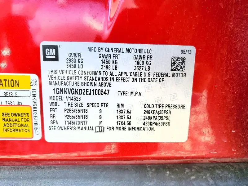 2014 CHEVROLET TRAVERSE LT  