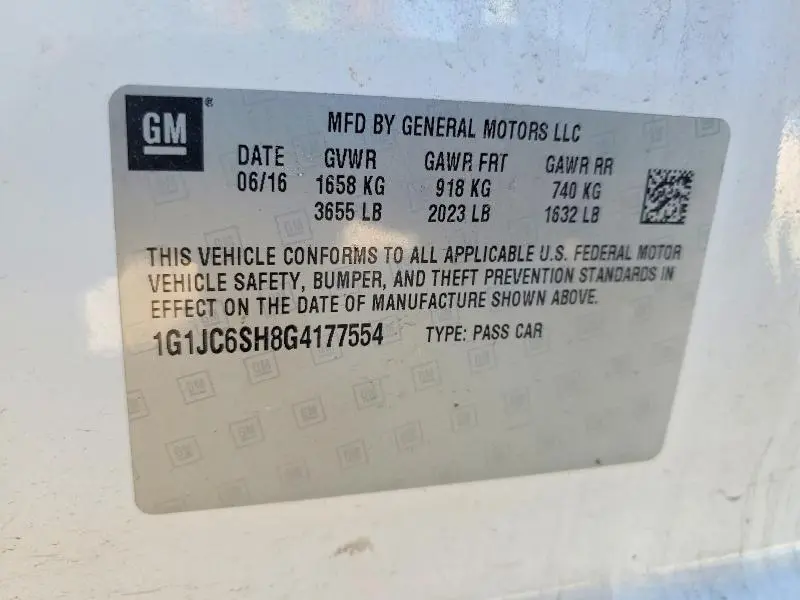 2016 CHEVROLET SONIC LT  