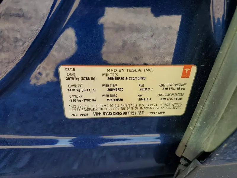 2019 TESLA MODEL X   