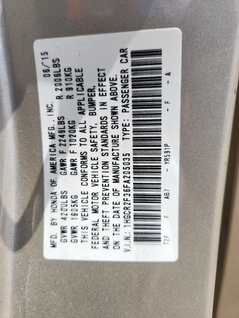 2015 HONDA ACCORD LX  