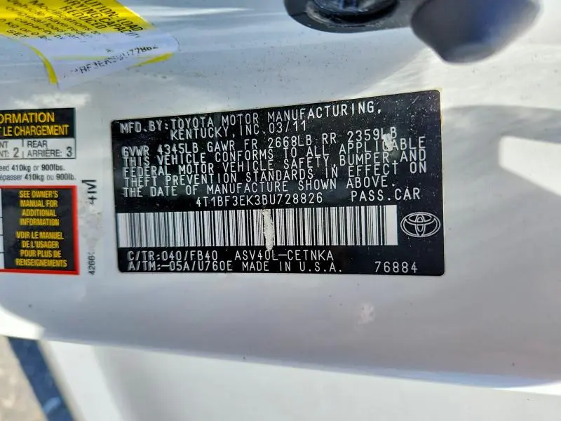 2011 TOYOTA CAMRY BASE  