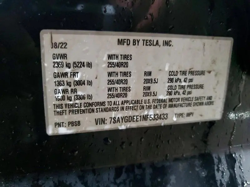 2022 TESLA MODEL Y   