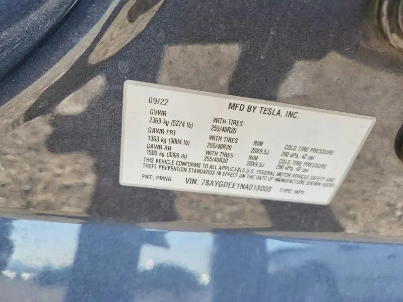 2022 TESLA MODEL Y   