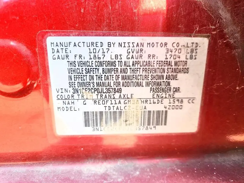 2018 NISSAN VERSA NOTE S  