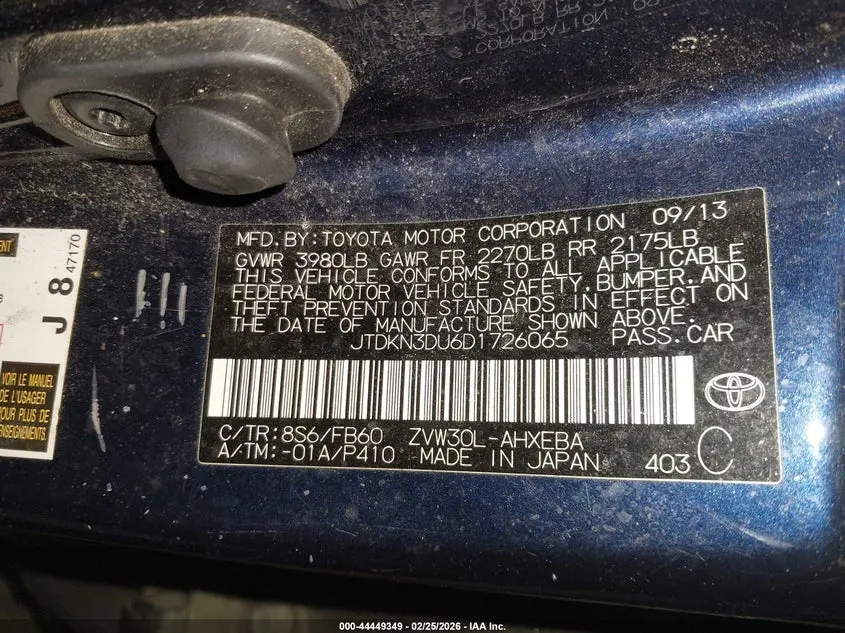 2013 TOYOTA PRIUS TWO