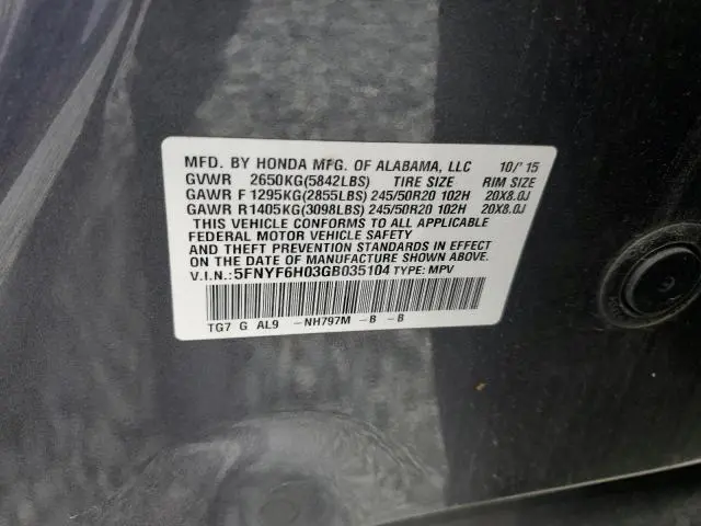 2016 HONDA PILOT ELITE  