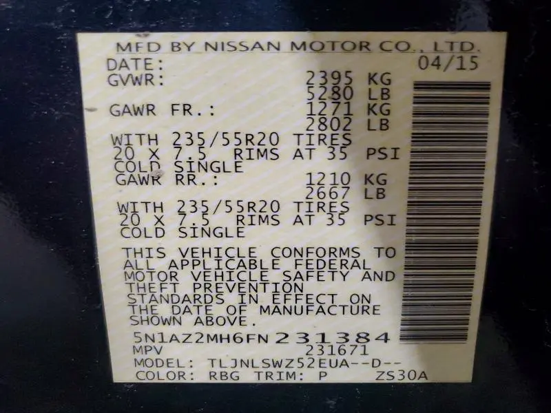2015 NISSAN MURANO PLATINUM  