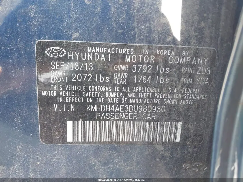 2013 HYUNDAI ELANTRA GLS