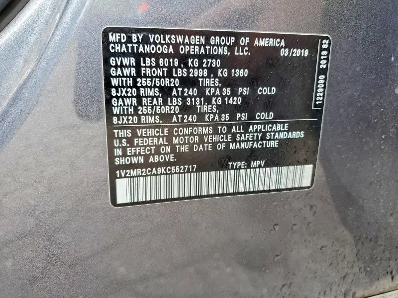 2019 VOLKSWAGEN ATLAS SEL  