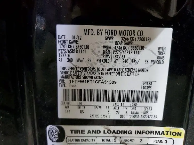 2012 FORD F150 SUPERCREW  