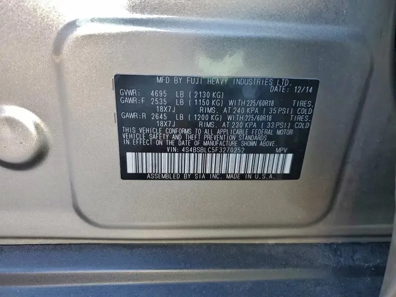 2015 SUBARU OUTBACK 2.5I LIMITED  