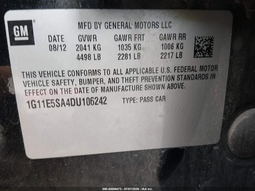 2013 CHEVROLET MALIBU 2LT