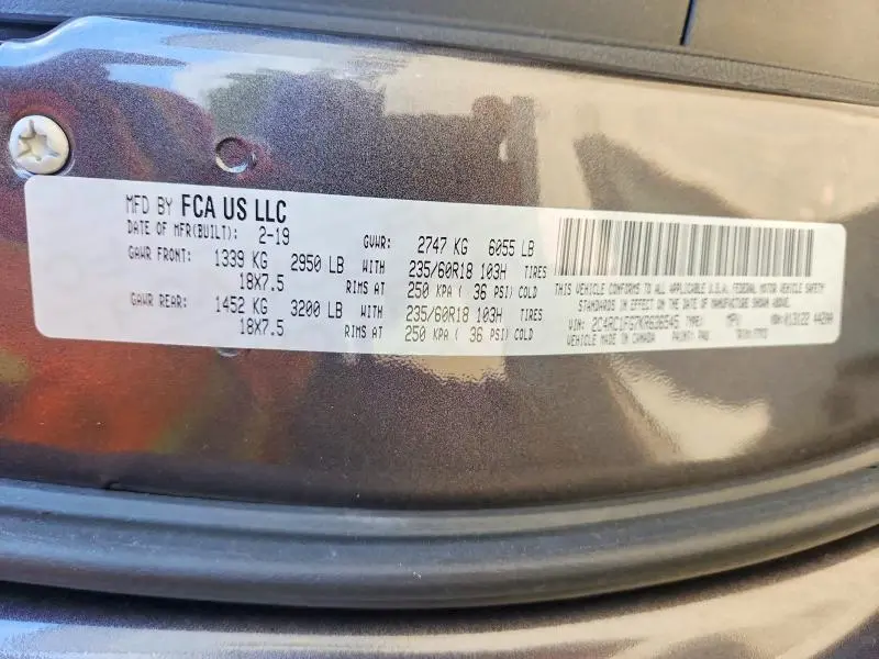 2019 CHRYSLER PACIFICA TOURING PLUS  