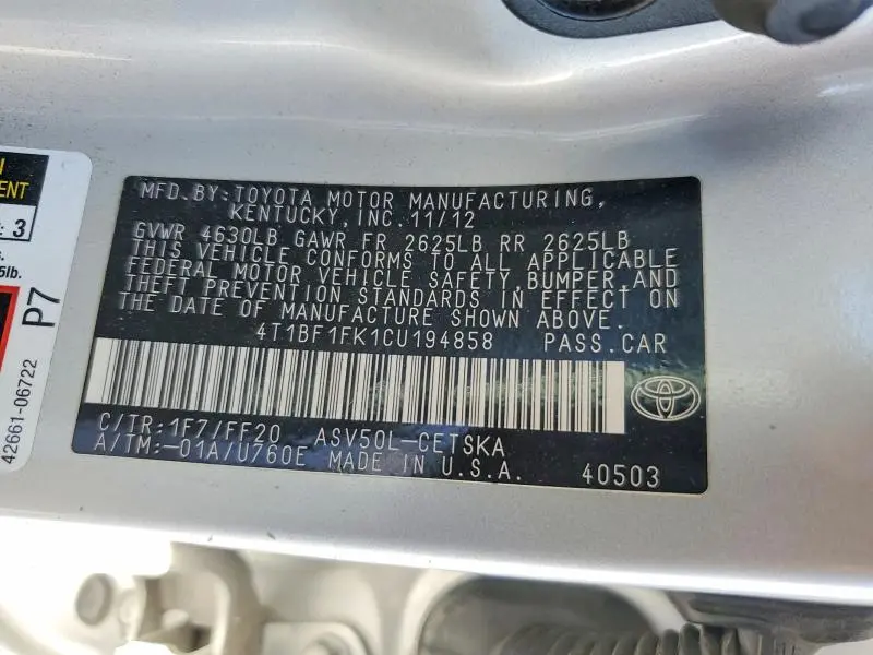 2012 TOYOTA CAMRY SE  