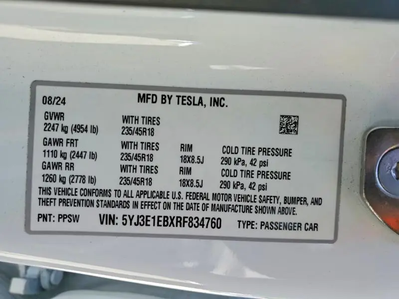 2024 TESLA MODEL 3   