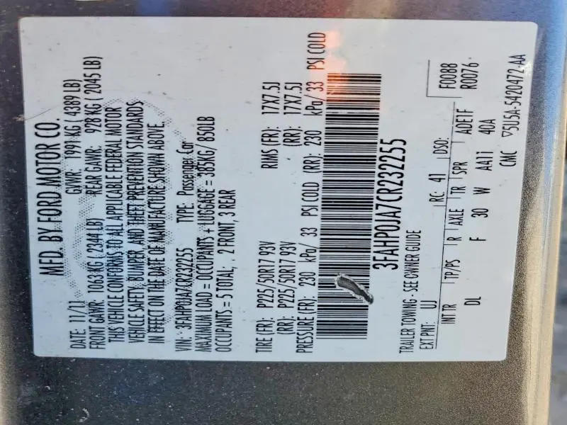 2012 FORD FUSION SEL  