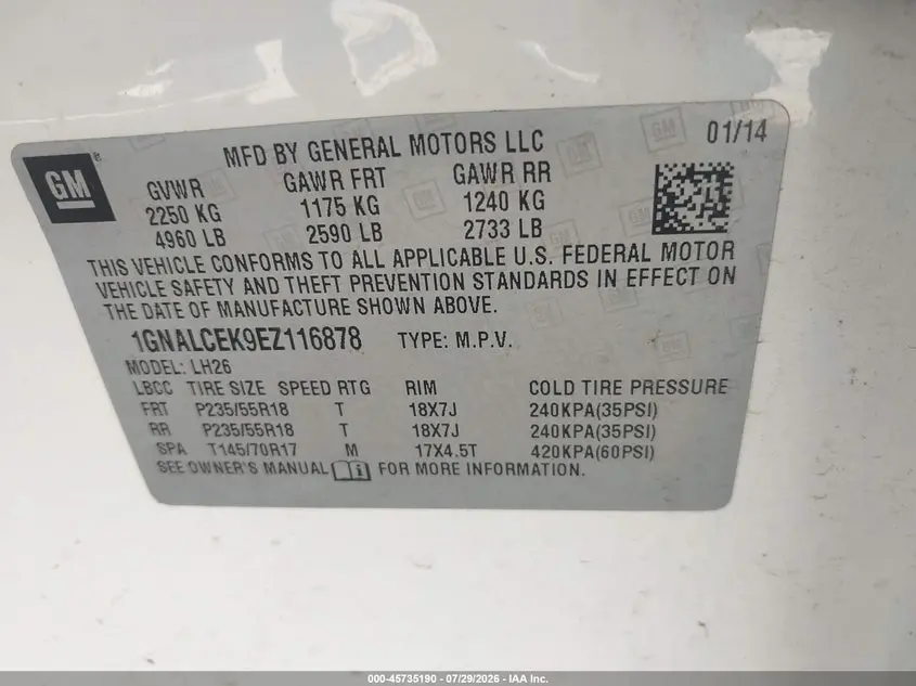 2014 CHEVROLET EQUINOX LT