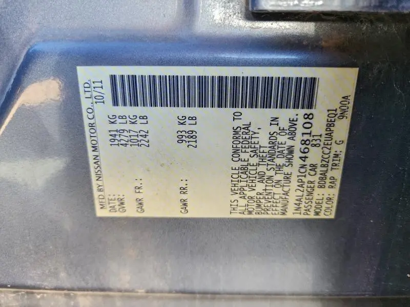 2012 NISSAN ALTIMA BASE  