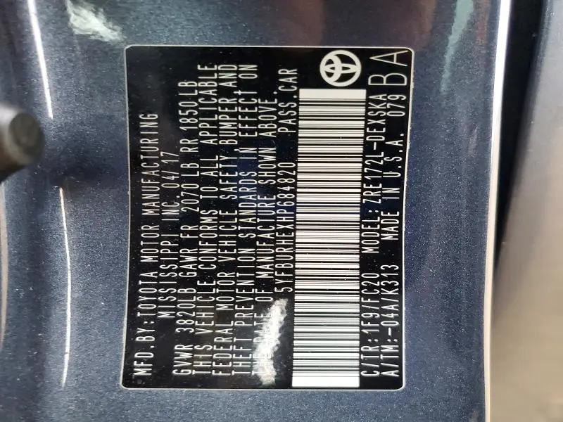 2017 TOYOTA COROLLA L  