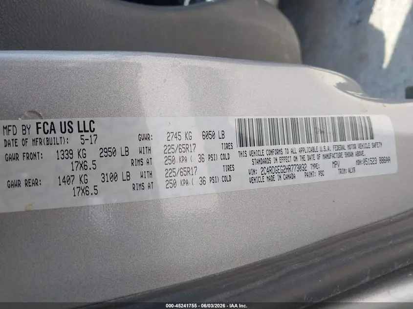 2017 DODGE GRAND CARAVAN GT