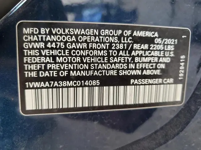 2021 VOLKSWAGEN PASSAT S  