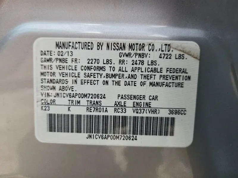 2013 INFINITI G37 BASE  