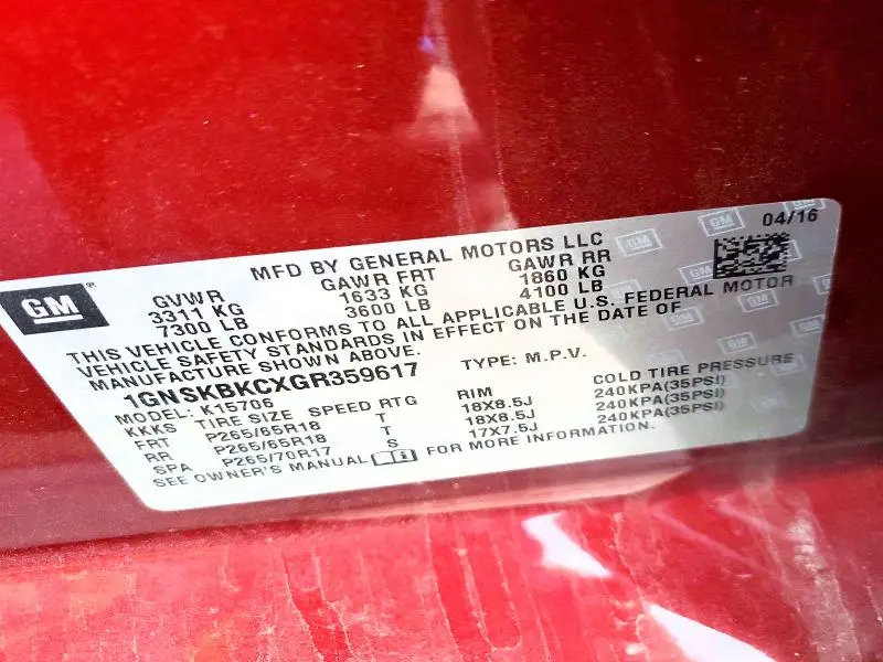 2016 CHEVROLET TAHOE K1500 LT  