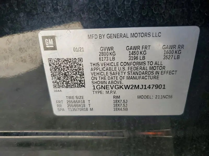 2021 CHEVROLET TRAVERSE LT  