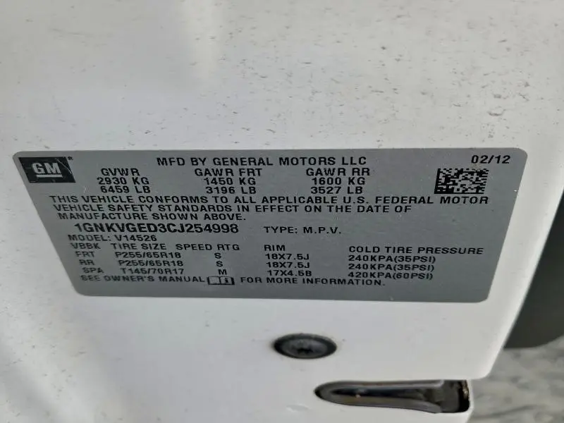 2012 CHEVROLET TRAVERSE LT  