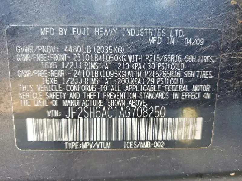 2010 SUBARU FORESTER 2.5X  