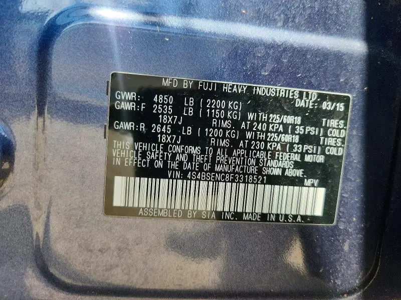 2015 SUBARU OUTBACK 3.6R LIMITED  
