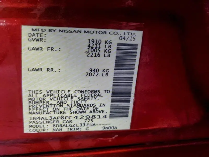 2015 NISSAN ALTIMA 2.5  