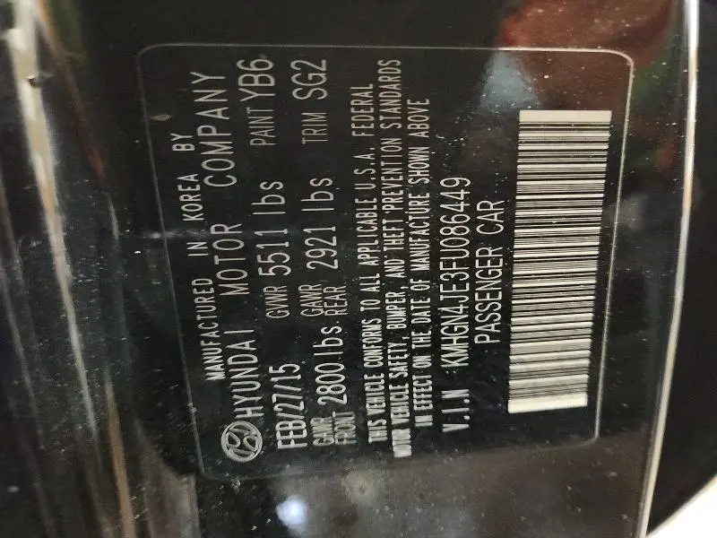 2015 HYUNDAI GENESIS 3.8L  