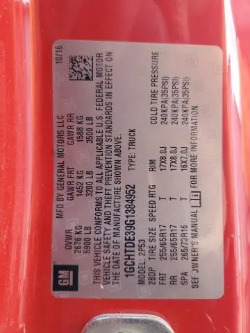 2016 CHEVROLET COLORADO Z71  