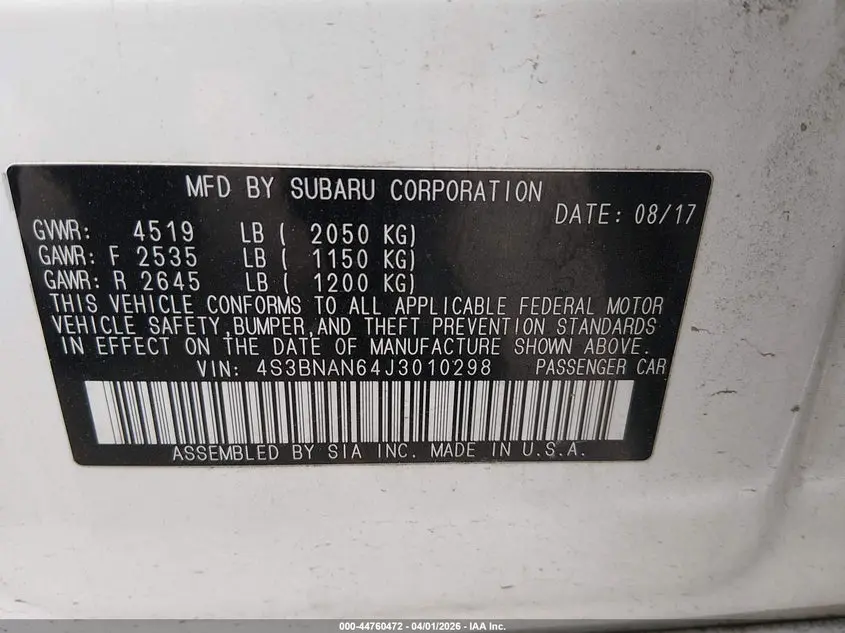 2018 SUBARU LEGACY 2.5I LIMITED