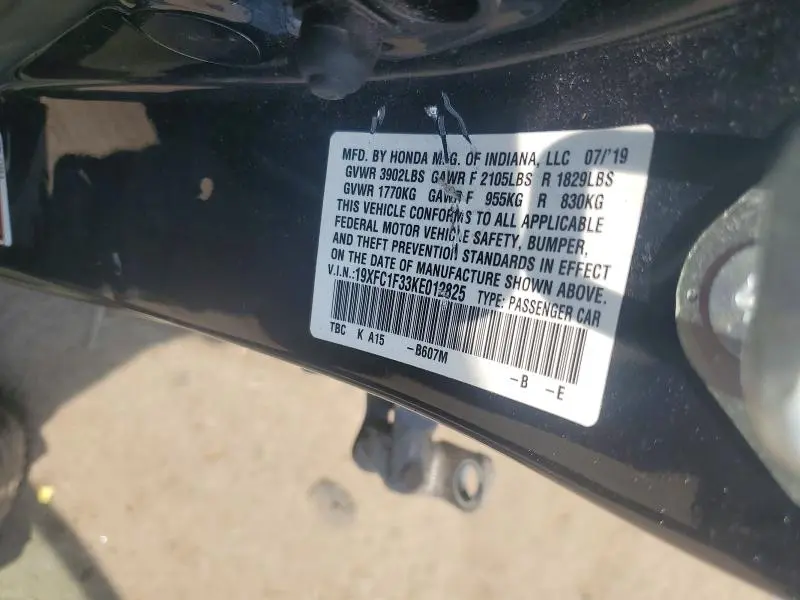 2019 HONDA CIVIC EX  