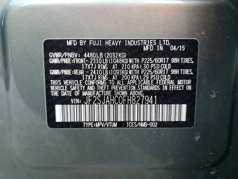 2015 SUBARU FORESTER 2.5I LIMITED  