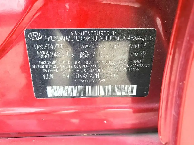 2012 HYUNDAI SONATA GLS  