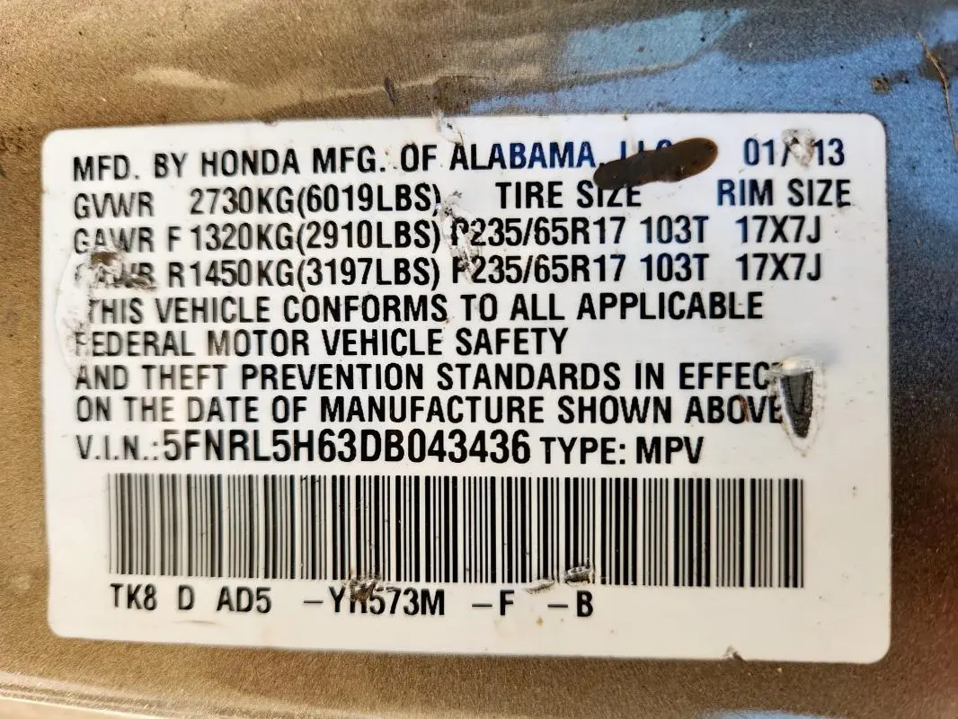 2013 HONDA ODYSSEY EXL  