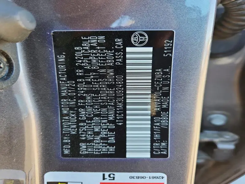 2020 TOYOTA CAMRY LE  