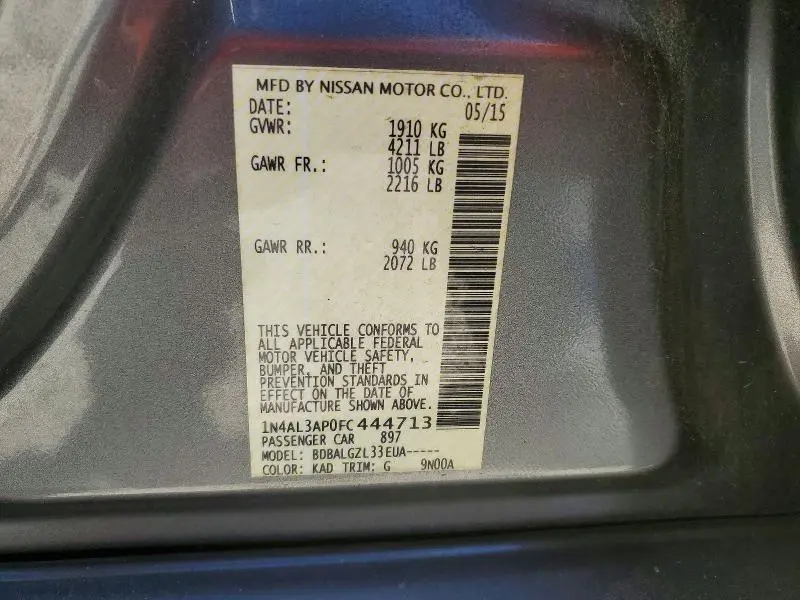 2015 NISSAN ALTIMA 2.5 S  