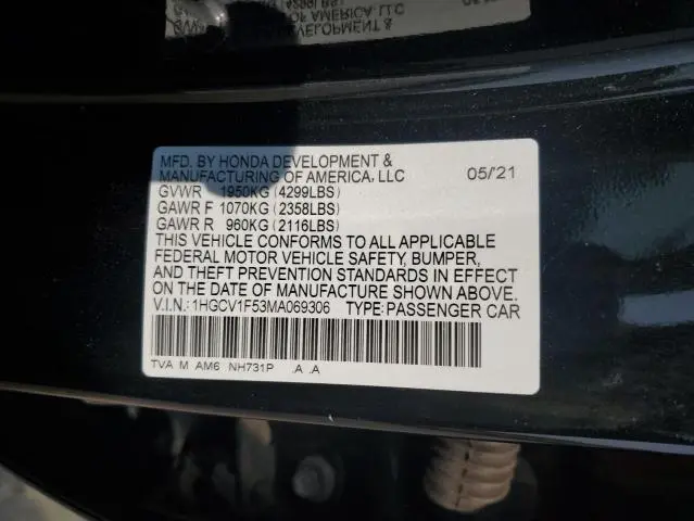 2021 HONDA ACCORD EXL
