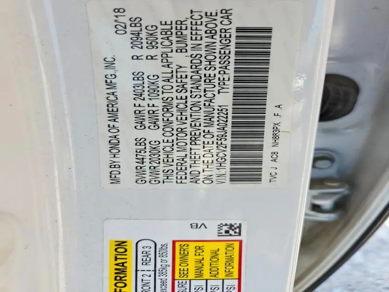 2018 HONDA ACCORD EXL  