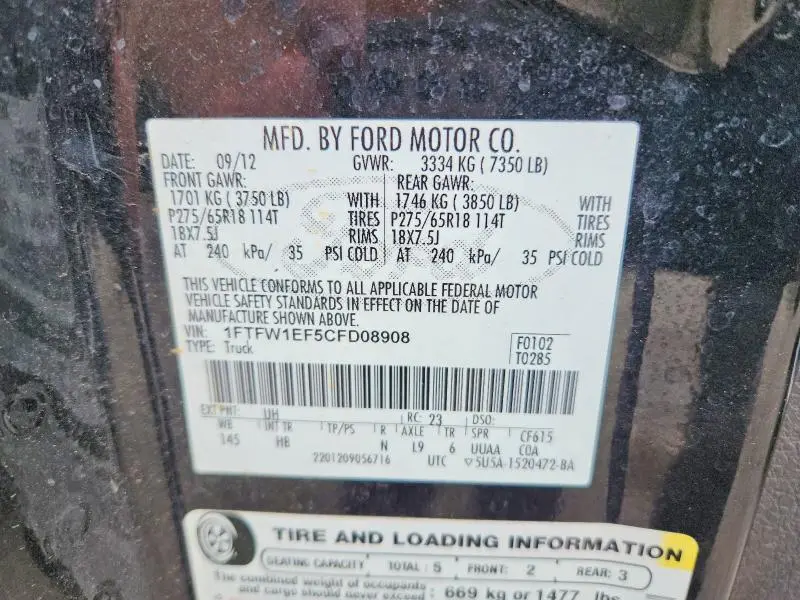 2012 FORD F150 SUPERCREW  