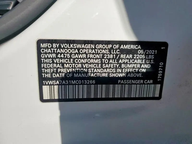 2021 VOLKSWAGEN PASSAT SE  