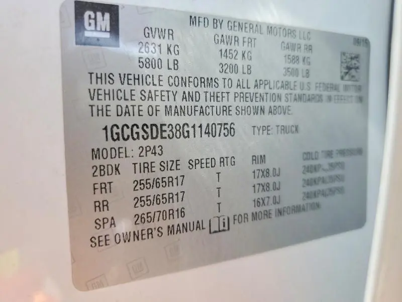 2016 CHEVROLET COLORADO Z71  