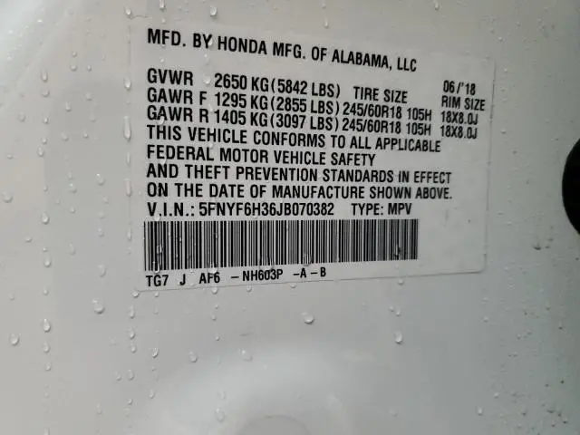 2018 HONDA PILOT EX  