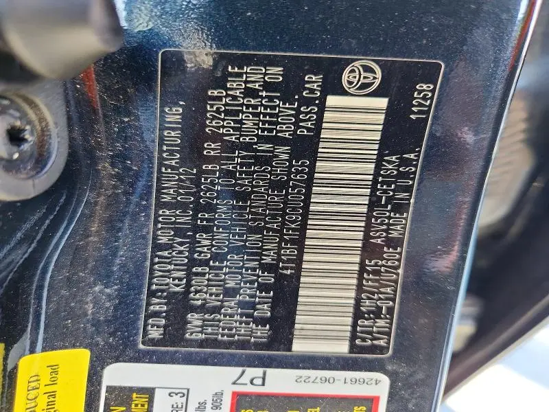 2012 TOYOTA CAMRY SE  