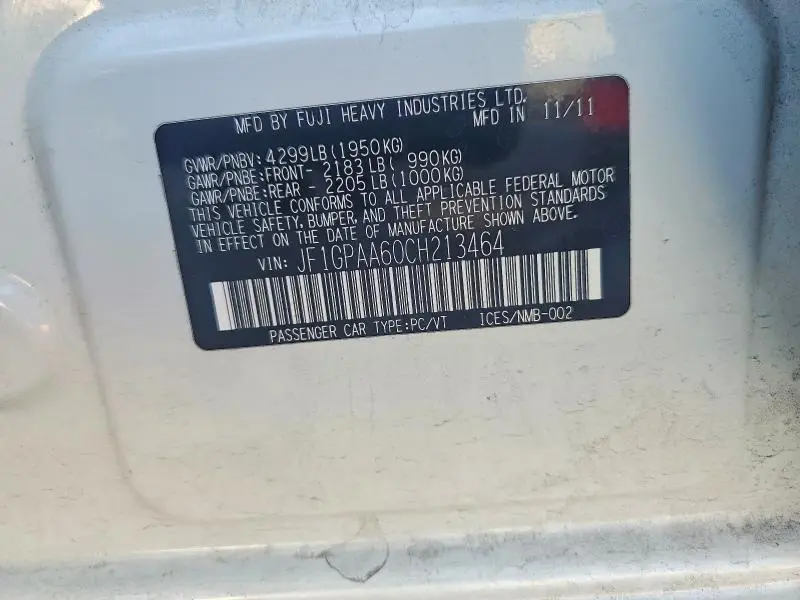 2012 SUBARU IMPREZA   