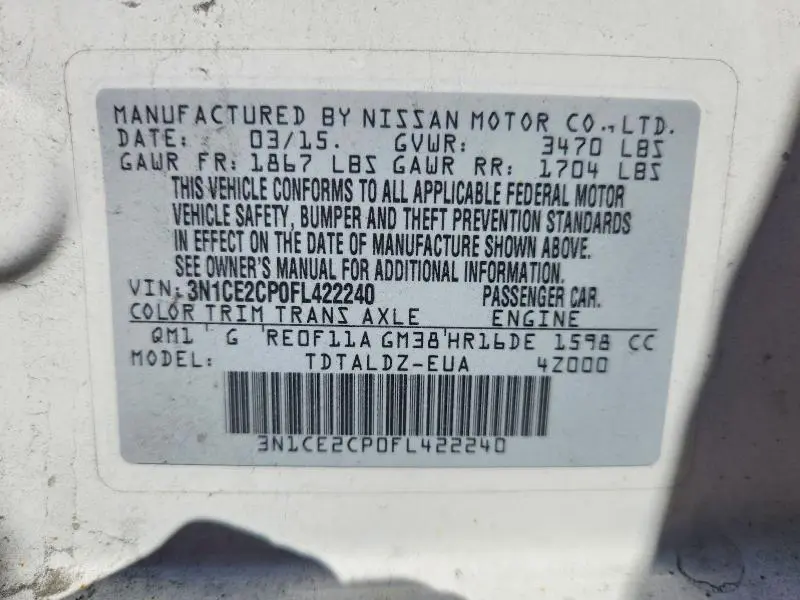 2015 NISSAN VERSA NOTE SV  